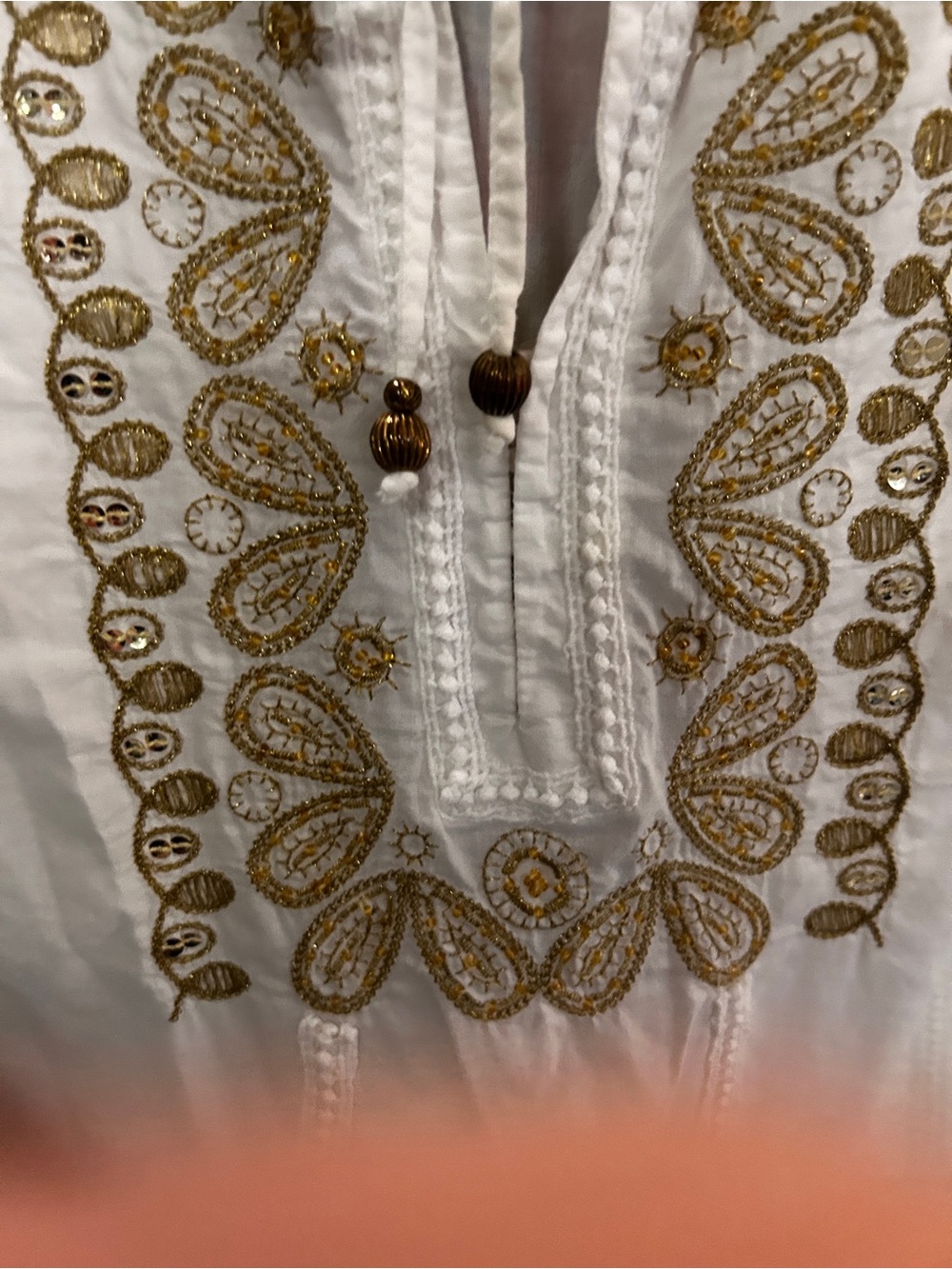 Alfani White Cotton Blouse with Gold Embroidery Size 16 - Picture 5 of 7